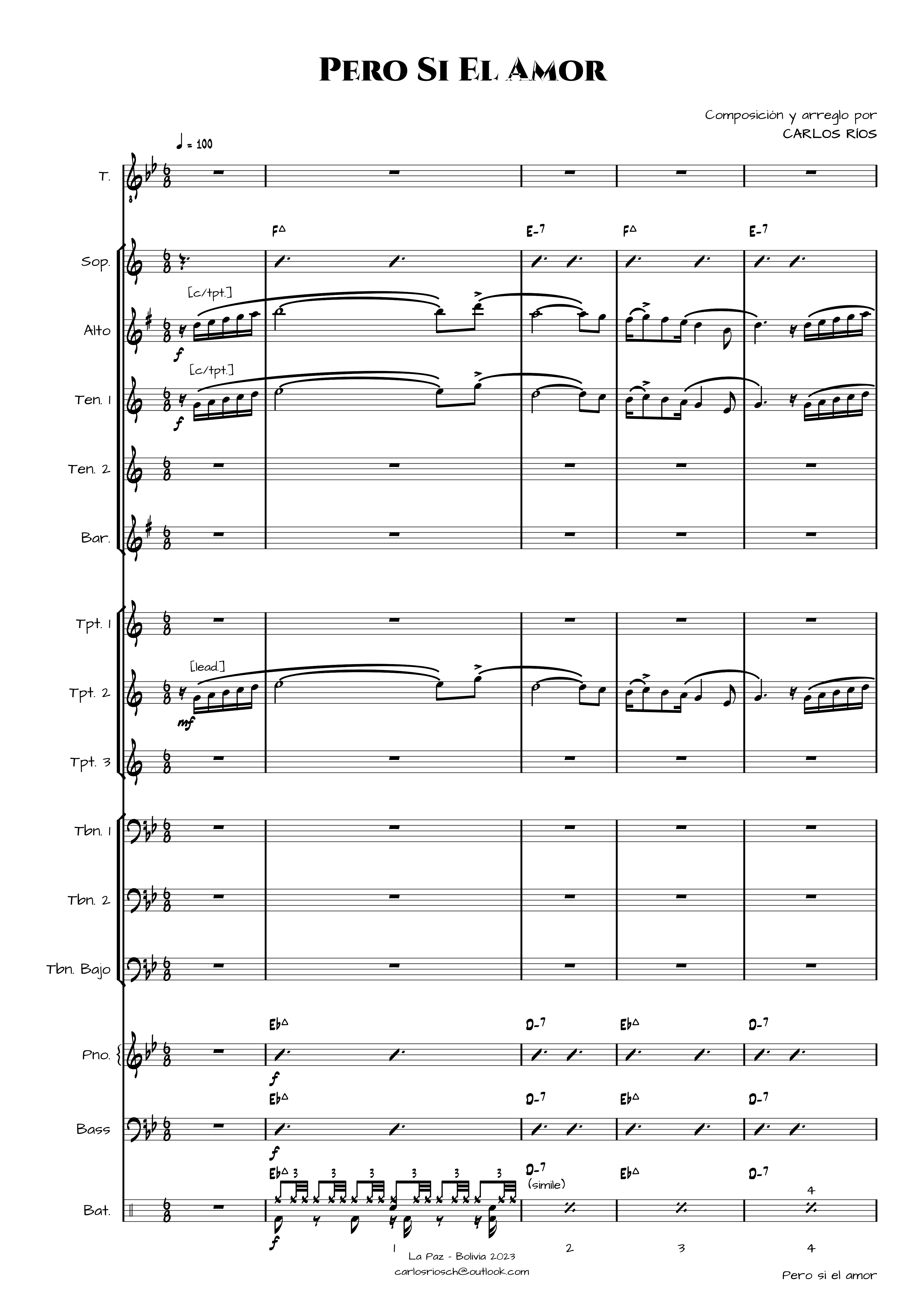 Portada provisional de la partitura Pero si el amor, de Carlos Ríos